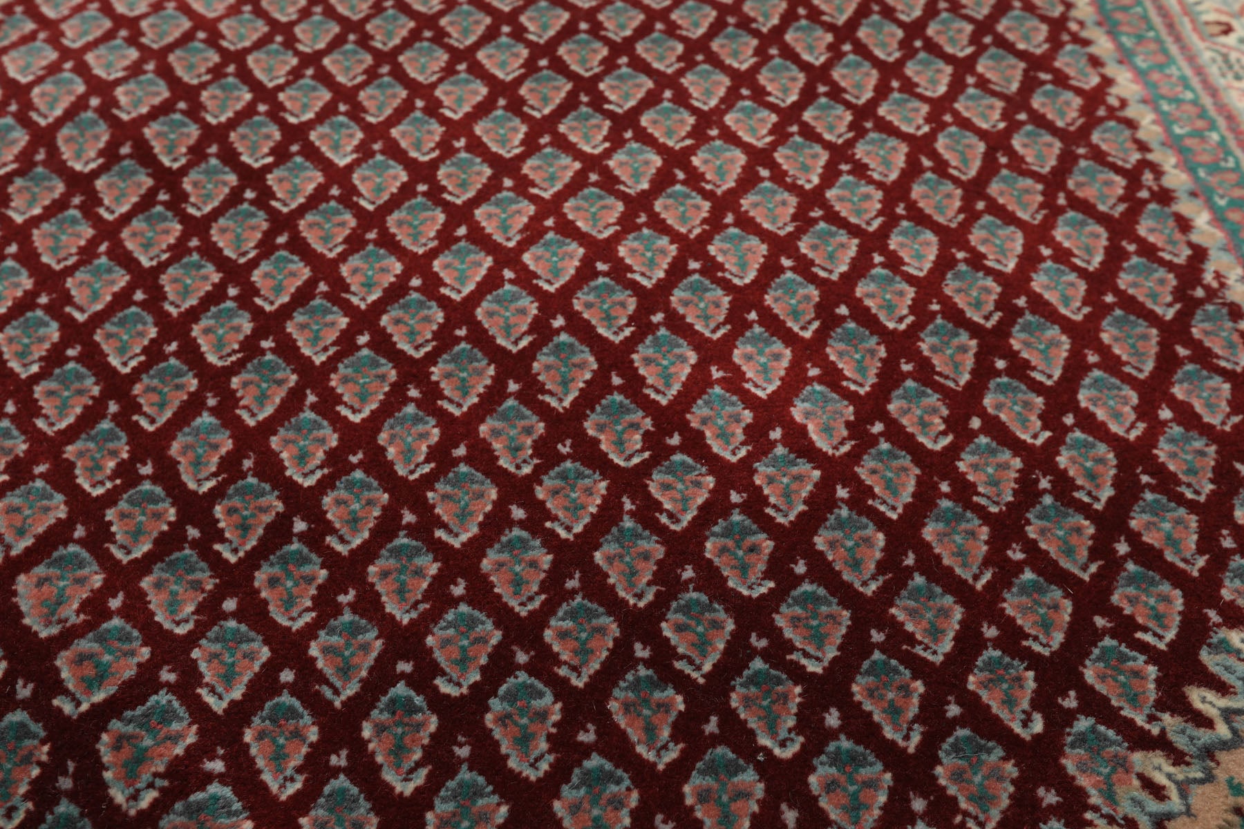 3x5 Maroon, Ivory, Aqua Color Hand Knotted Boteh Wool Traditional Oriental Rug