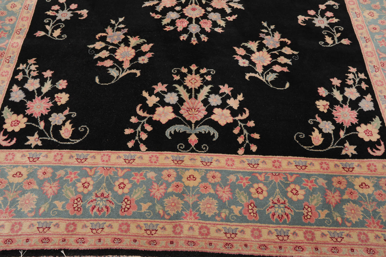 8x10 Black, Turquoise, Pink Color Hand Knotted All-Over 100% Wool Traditional Oriental Rug
