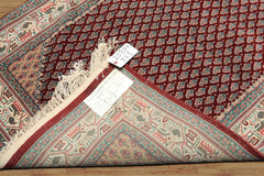 3x5 Maroon, Ivory, Aqua Color Hand Knotted Boteh Wool Traditional Oriental Rug