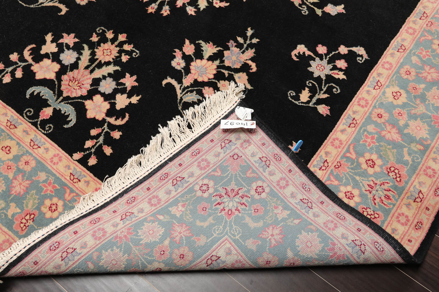 8x10 Black, Turquoise, Pink Color Hand Knotted All-Over 100% Wool Traditional Oriental Rug