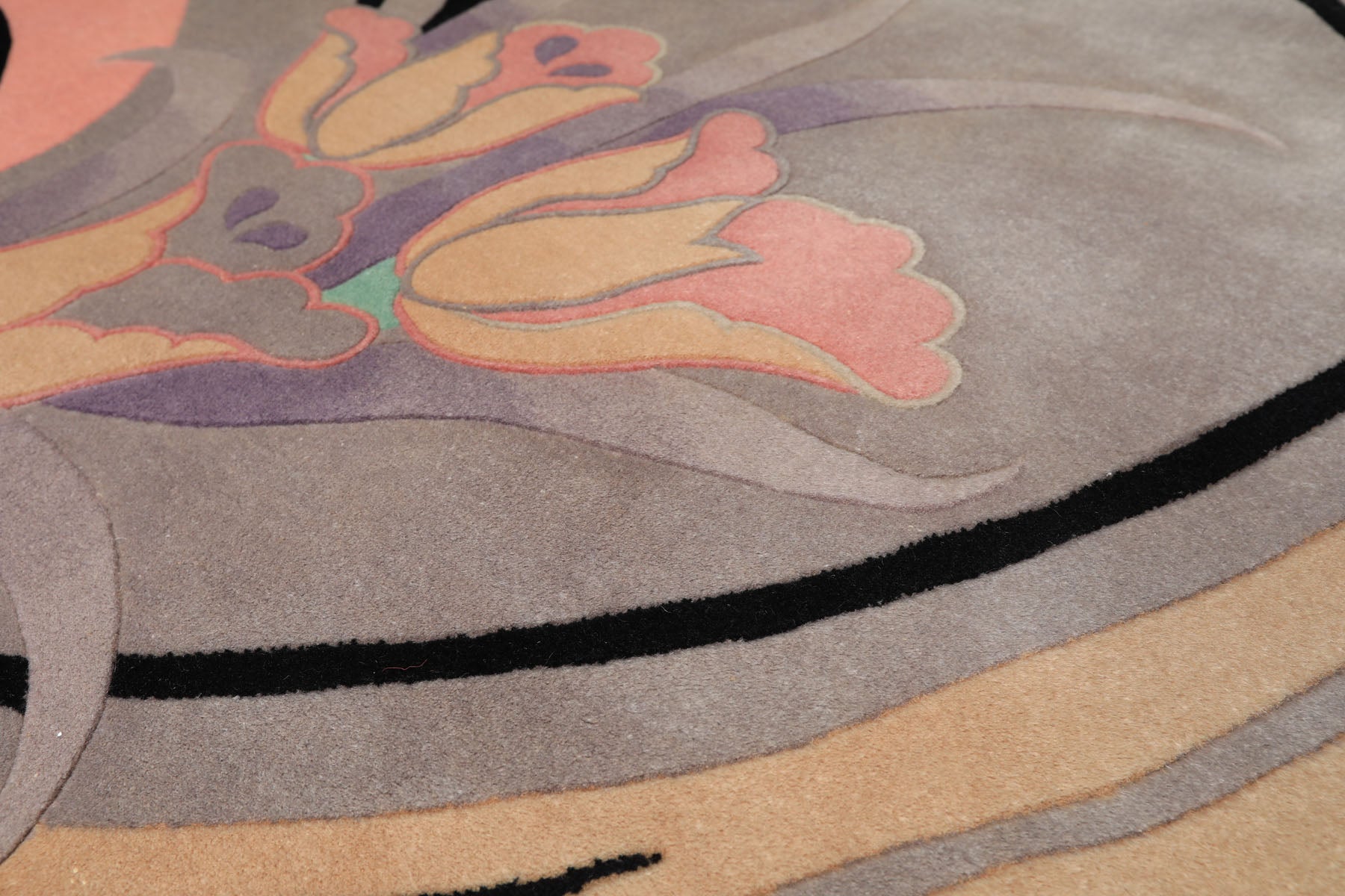 4x6 Black, Beige, Lavender Color Hand Knotted Chinese Art Deco Wool Transitional Oriental Rug