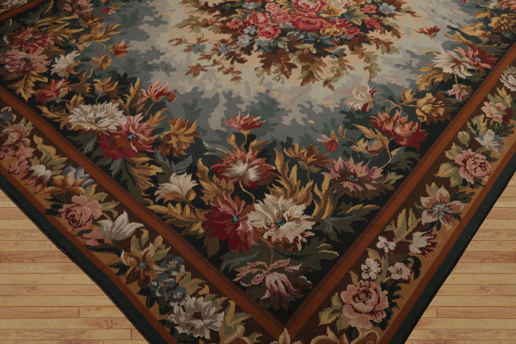 9x12 Teal, Aqua, Ivory Color Hand Woven Aubusson Needlepoint  Wool Traditional Oriental Rug