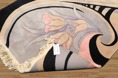 4x6 Black, Beige, Lavender Color Hand Knotted Chinese Art Deco Wool Transitional Oriental Rug