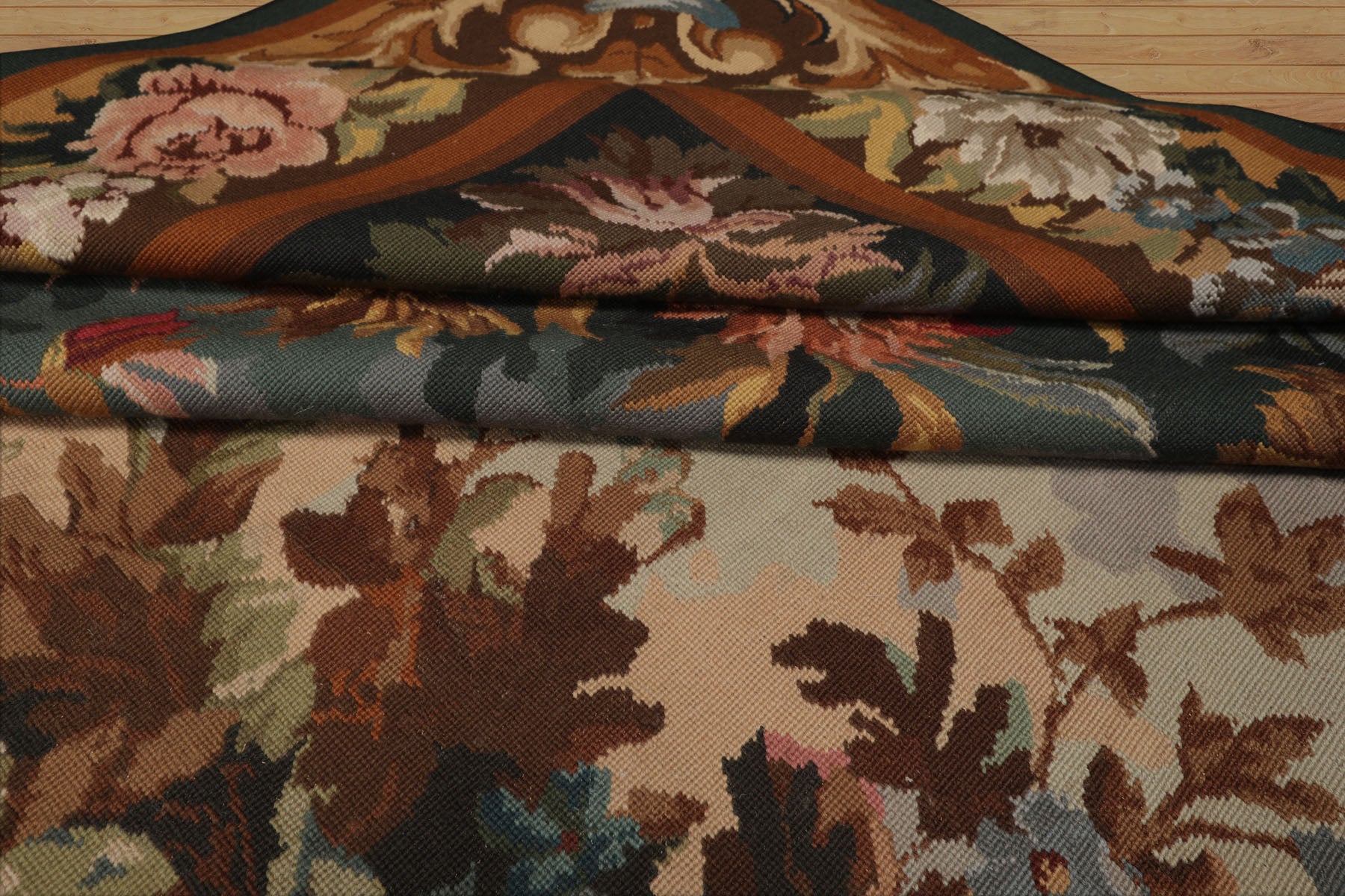 9x12 Teal, Aqua, Ivory Color Hand Woven Aubusson Needlepoint  Wool Traditional Oriental Rug