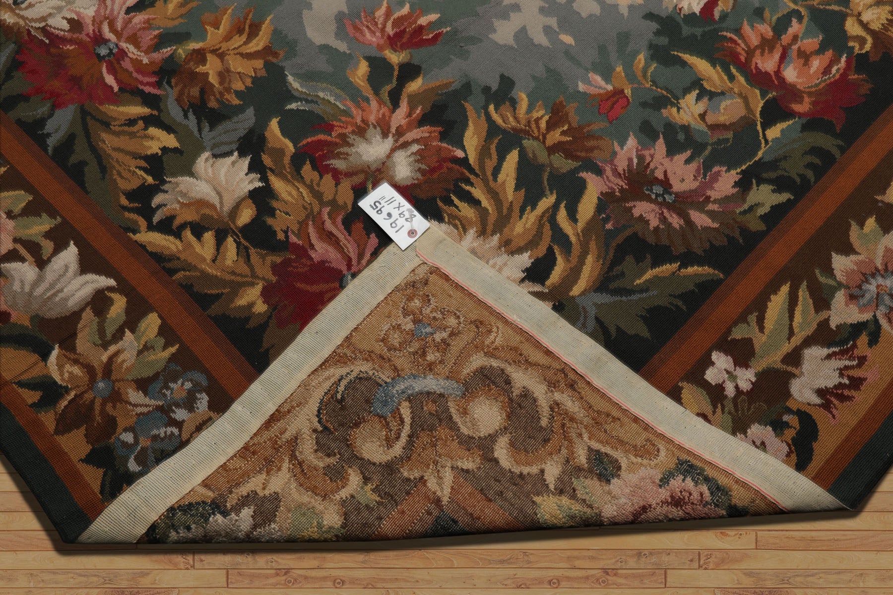 9x12 Teal, Aqua, Ivory Color Hand Woven Aubusson Needlepoint  Wool Traditional Oriental Rug