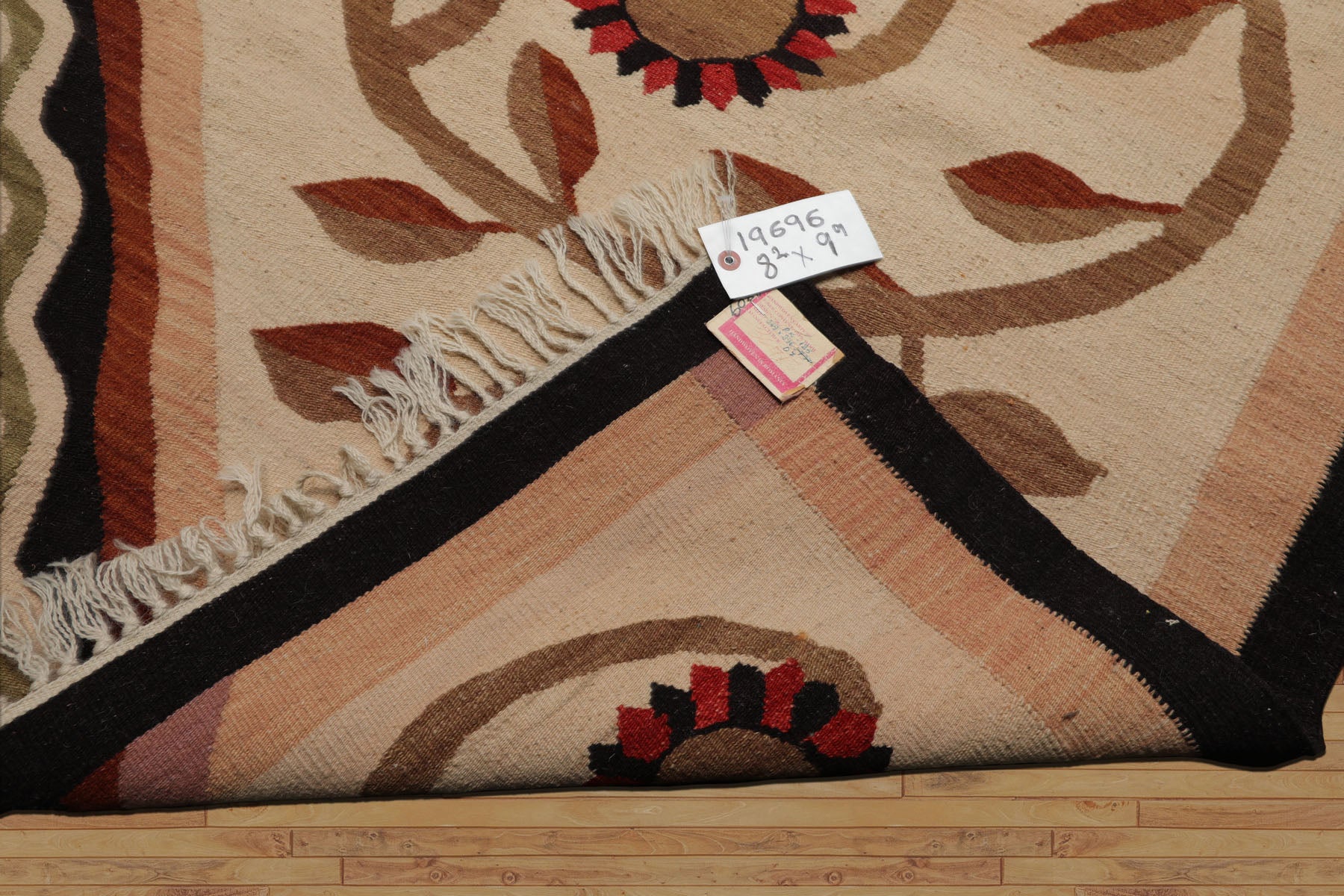 8x10 Ivory, Sage, Black Color Hand Woven Kilim Wool Traditional Oriental Rug