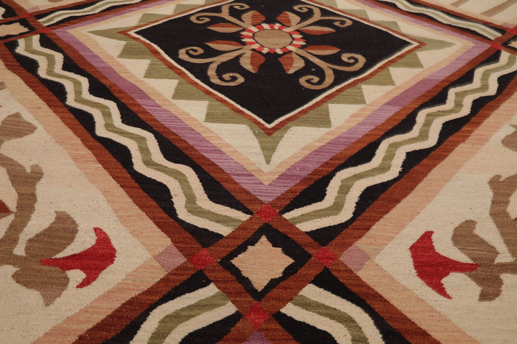 8x10 Ivory, Sage, Black Color Hand Woven Kilim Wool Traditional Oriental Rug