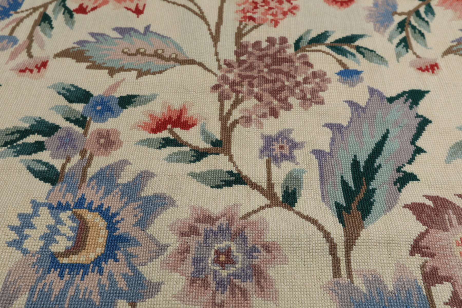 4x6 Ivory, Blush, Blue Color Hand Knotted French Needlepoint Aubusson Wool Traditional Oriental Rug