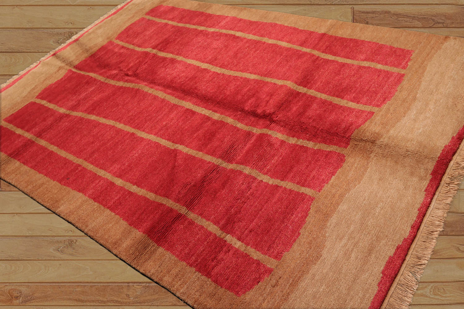 6x9 Red, Tan, Color Hand Knotted All-Over 100% Wool Contemporary Oriental Rug