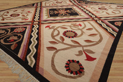 8x10 Ivory, Sage, Black Color Hand Woven Kilim Wool Traditional Oriental Rug