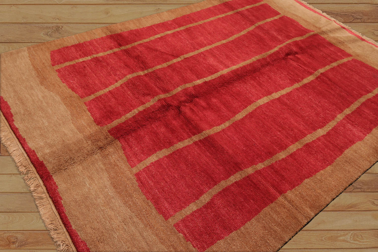 6x9 Red, Tan, Color Hand Knotted All-Over 100% Wool Contemporary Oriental Rug