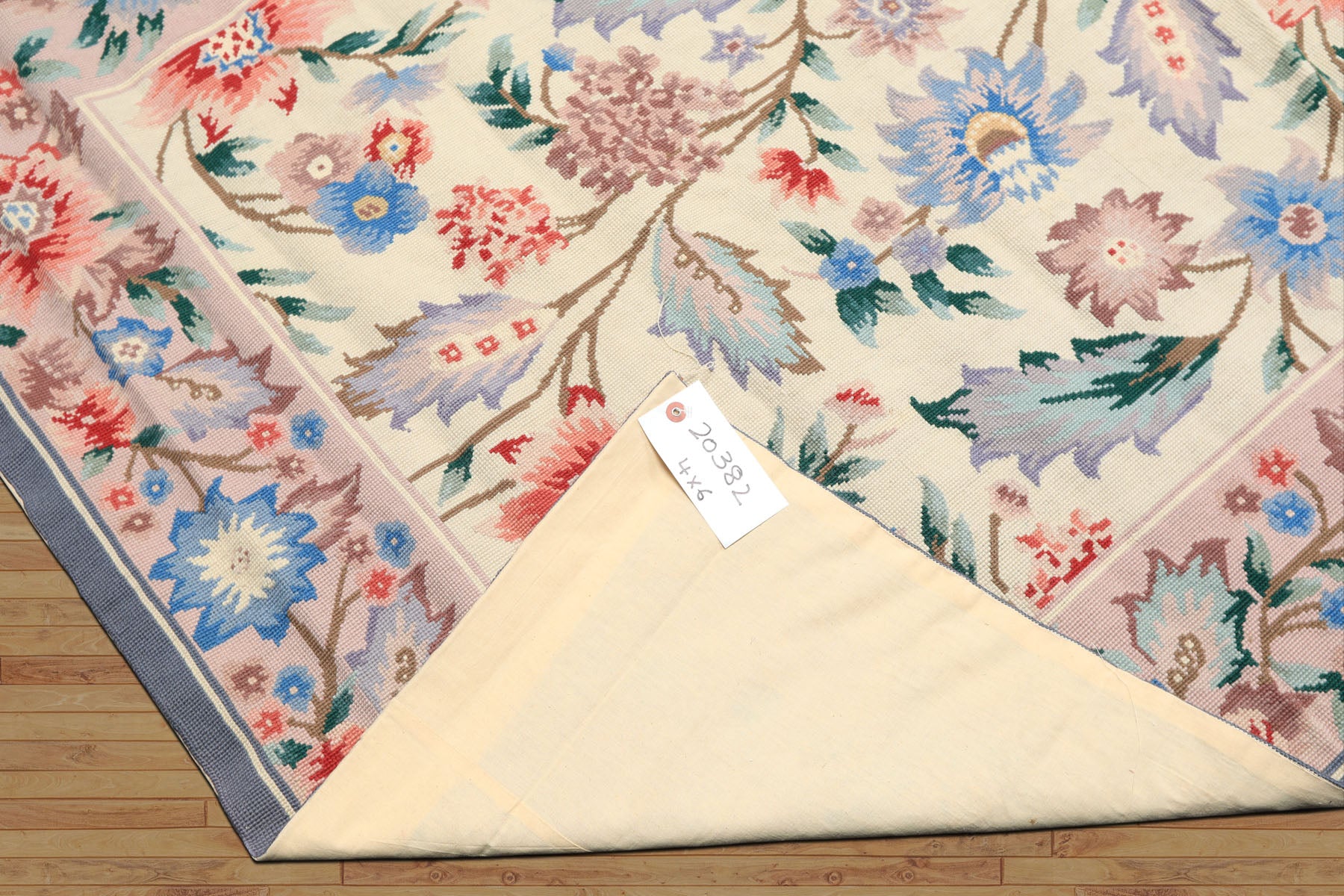 4x6 Ivory, Blush, Blue Color Hand Knotted French Needlepoint Aubusson Wool Traditional Oriental Rug