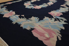 9x12 Navy, Rose, Ivory Color Hand Woven Kilim Wool Traditional Oriental Rug