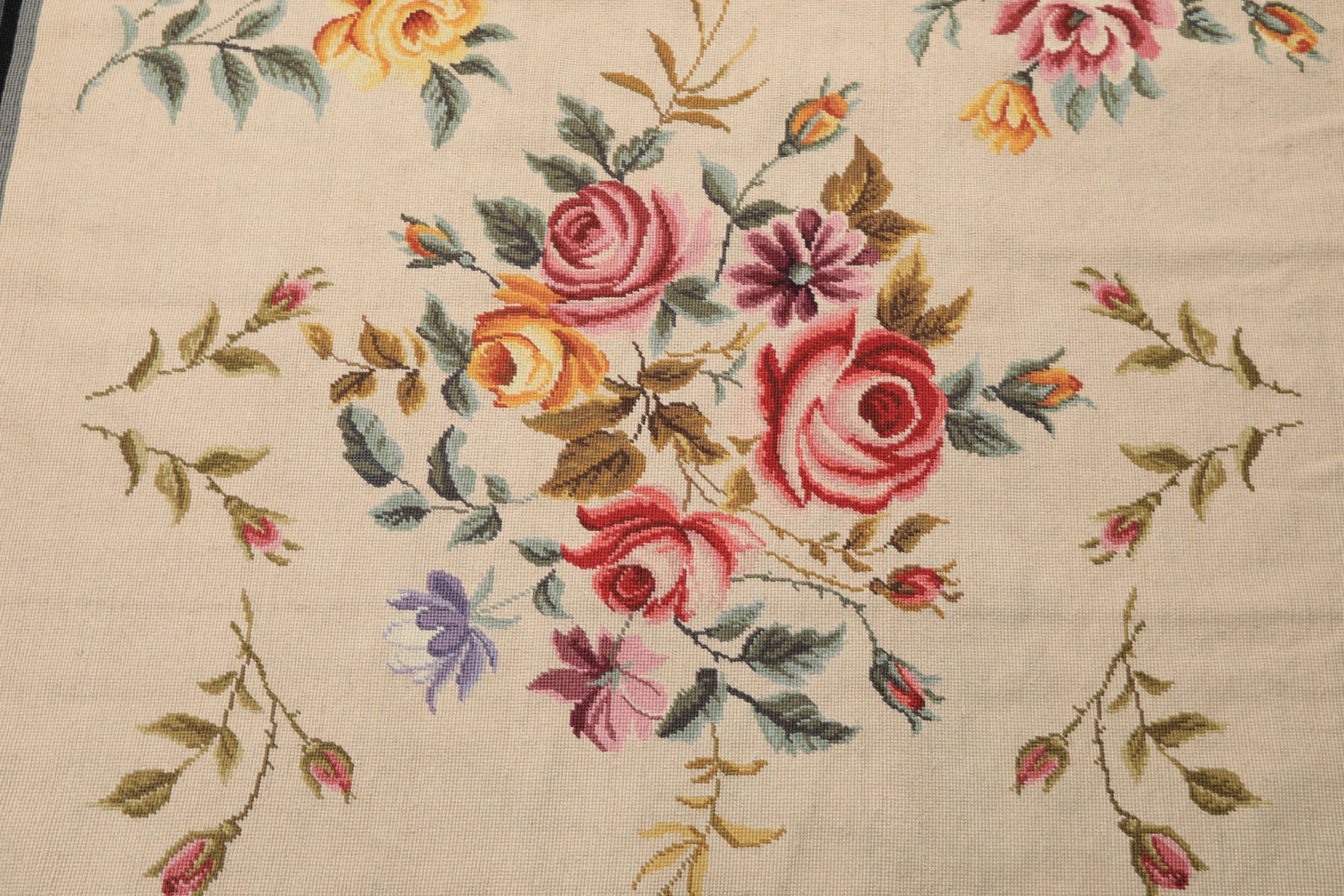 4x6 Ivory, Gray, Black Color Hand Knotted French Needlepoint Aubusson Wool Traditional Oriental Rug