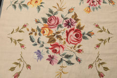 4x6 Ivory, Gray, Black Color Hand Knotted French Needlepoint Aubusson Wool Traditional Oriental Rug