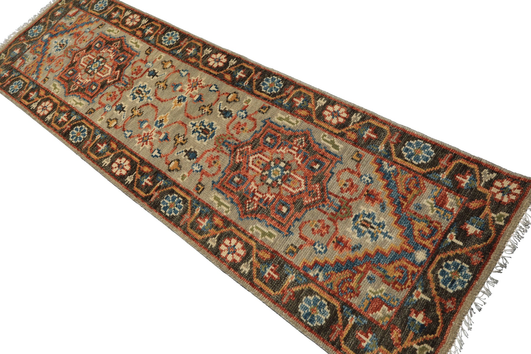 Runner Mint, Green, Aqua Color Hand Knotted Oushak Wool Traditional Oriental Rug