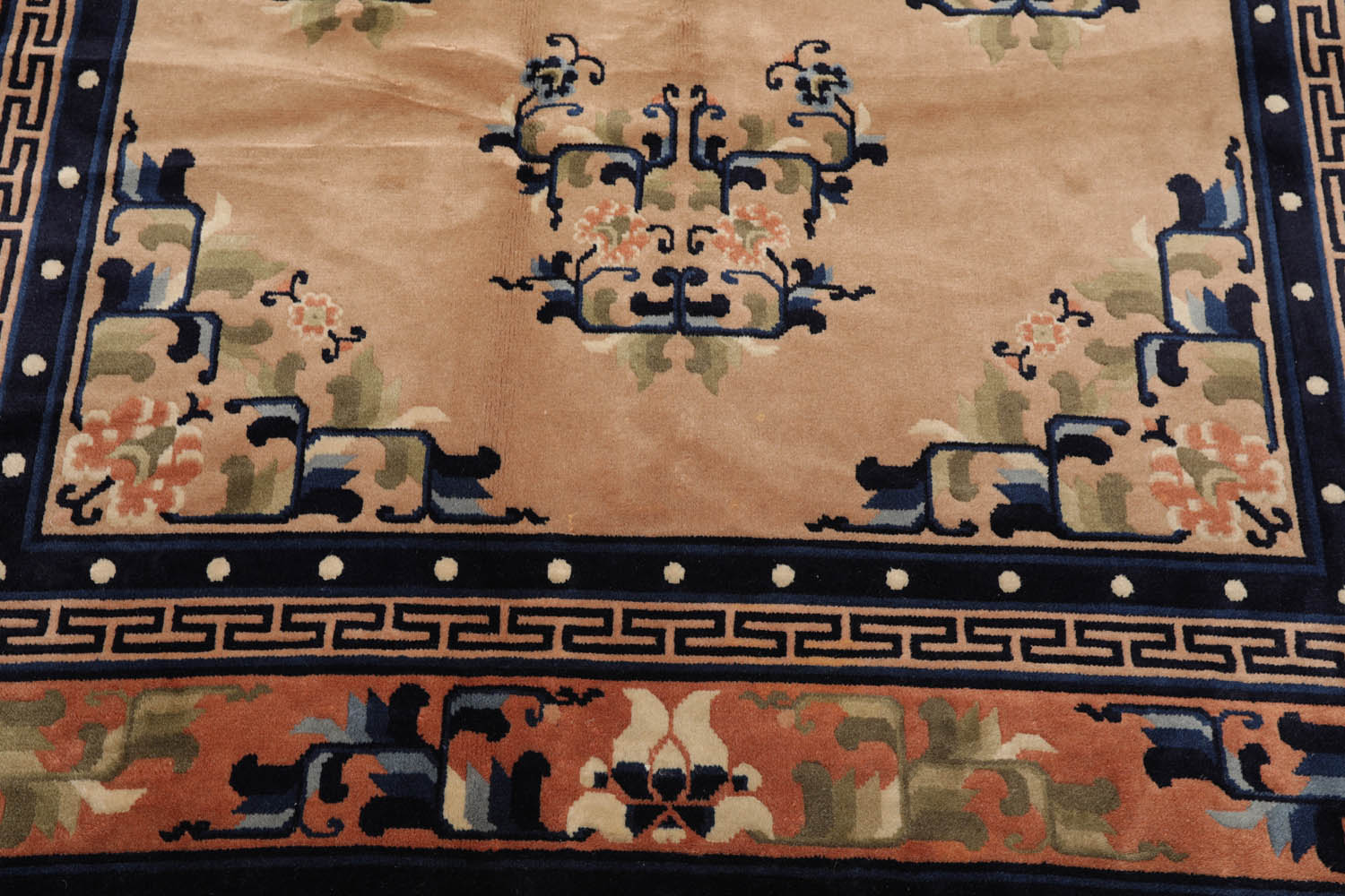 5x7 Beige, Peach, Navy Color Hand Knotted All-Over 100% Wool Traditional Oriental Rug