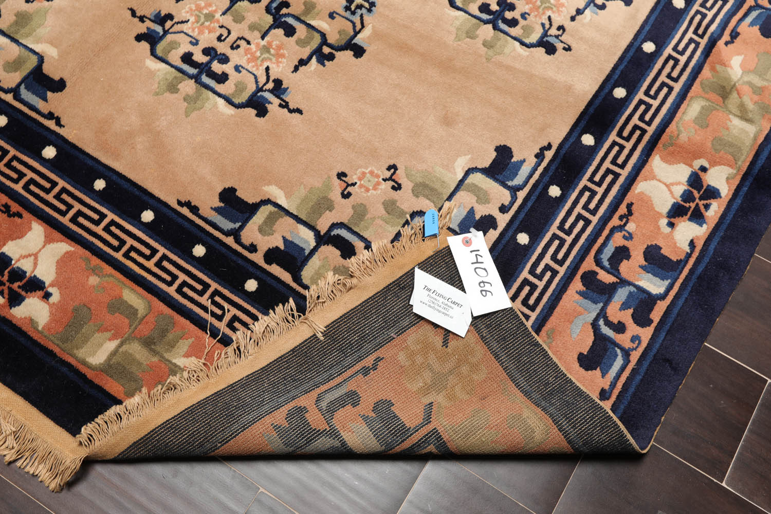 5x7 Beige, Peach, Navy Color Hand Knotted All-Over 100% Wool Traditional Oriental Rug