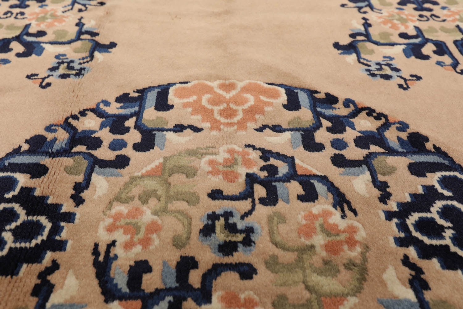 5x7 Beige, Peach, Navy Color Hand Knotted All-Over 100% Wool Traditional Oriental Rug