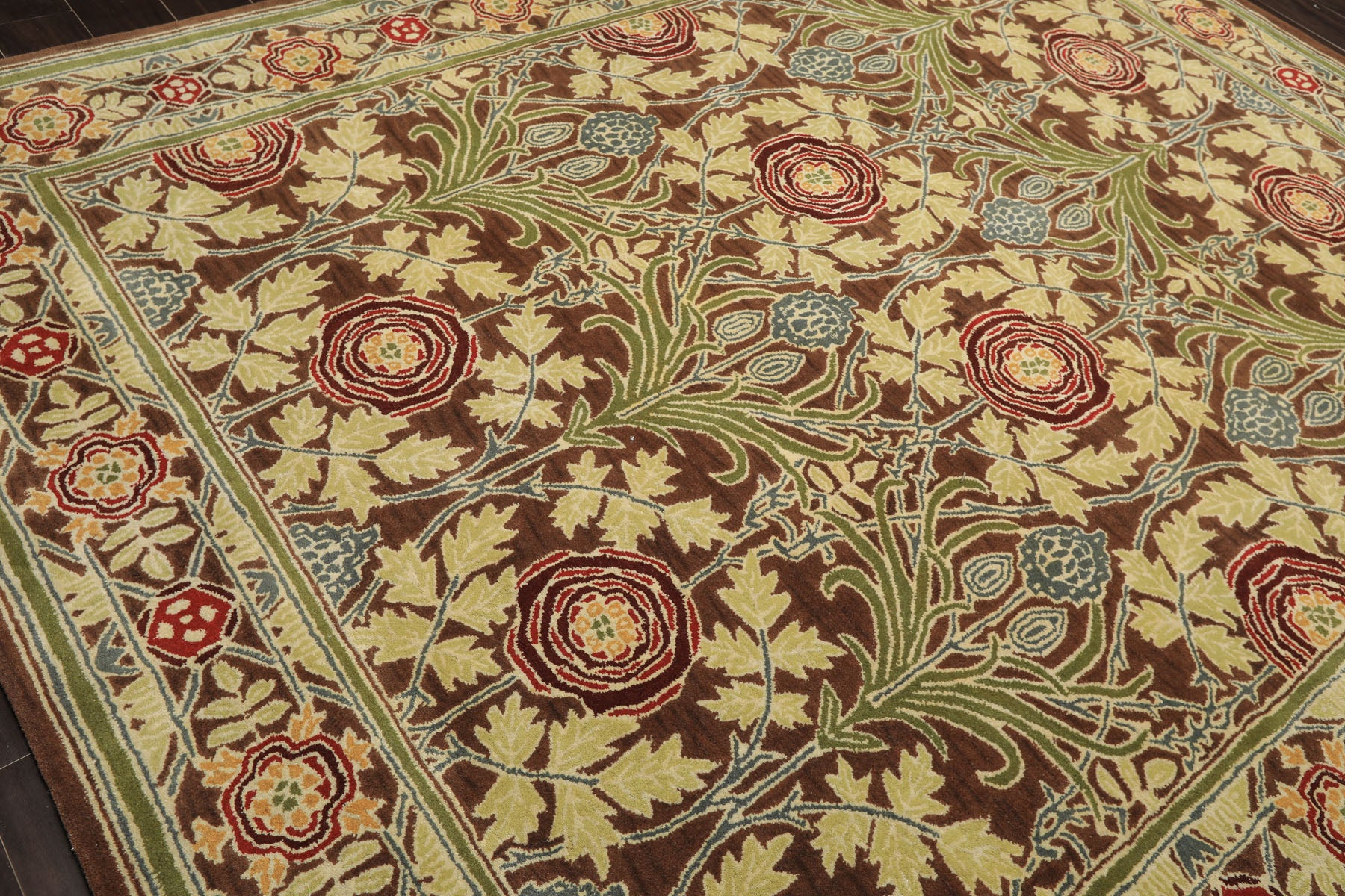 Multi Size Brown Sage Teal Color Hand Tufted William Morris Wool Arts & Crafts Oriental Rug