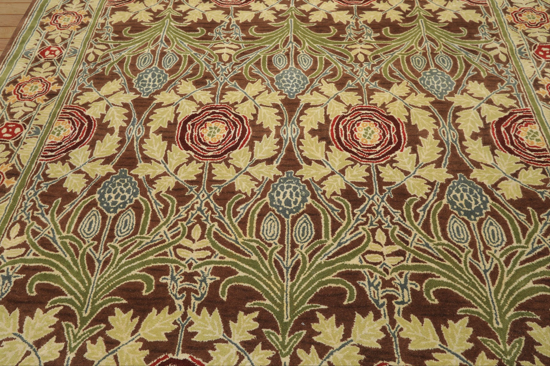Multi Size Brown Sage Teal Color Hand Tufted William Morris Wool Arts & Crafts Oriental Rug