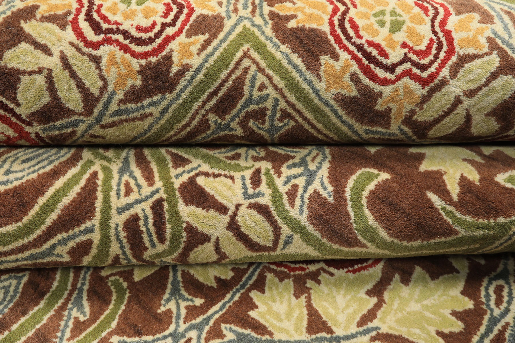 Multi Size Brown Sage Teal Color Hand Tufted William Morris Wool Arts & Crafts Oriental Rug