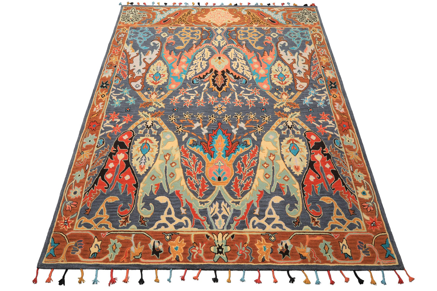 Multi Size Blue Caramel Orange Color Hand Tufted Handmade Boho Wool Arts & Crafts Oriental Rug