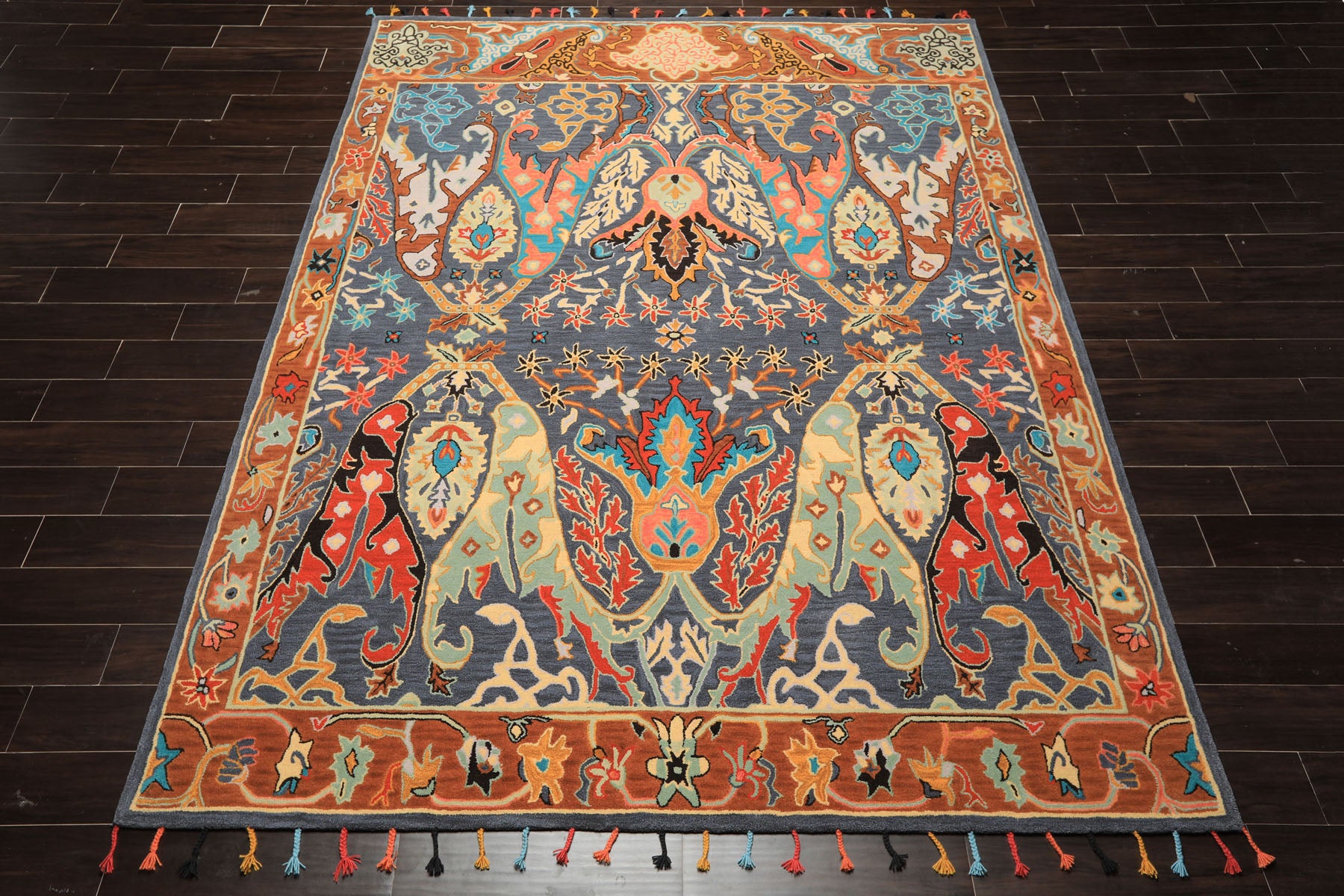 Blue, Caramel Multi Size Hand Tufted Boho Arts & Crafts Plush Pile Rug Wool Oriental Area Rug