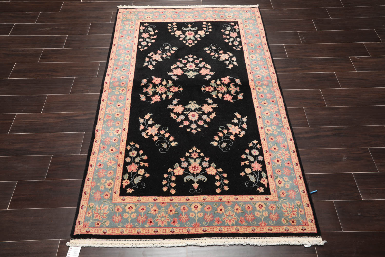 4x6 Black, Turquoise, Rose Color Hand Knotted All-Over 100% Wool Traditional Oriental Rug