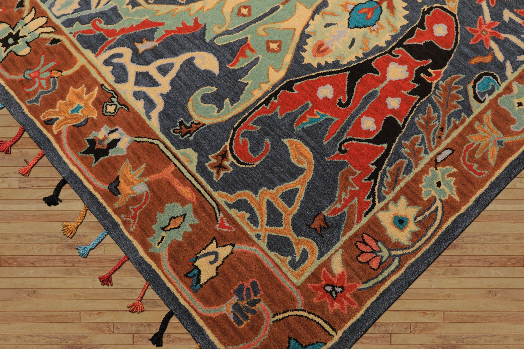 Multi Size Blue Caramel Orange Color Hand Tufted Handmade Boho Wool Arts & Crafts Oriental Rug