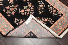 4x6 Black, Turquoise, Rose Color Hand Knotted All-Over 100% Wool Traditional Oriental Rug
