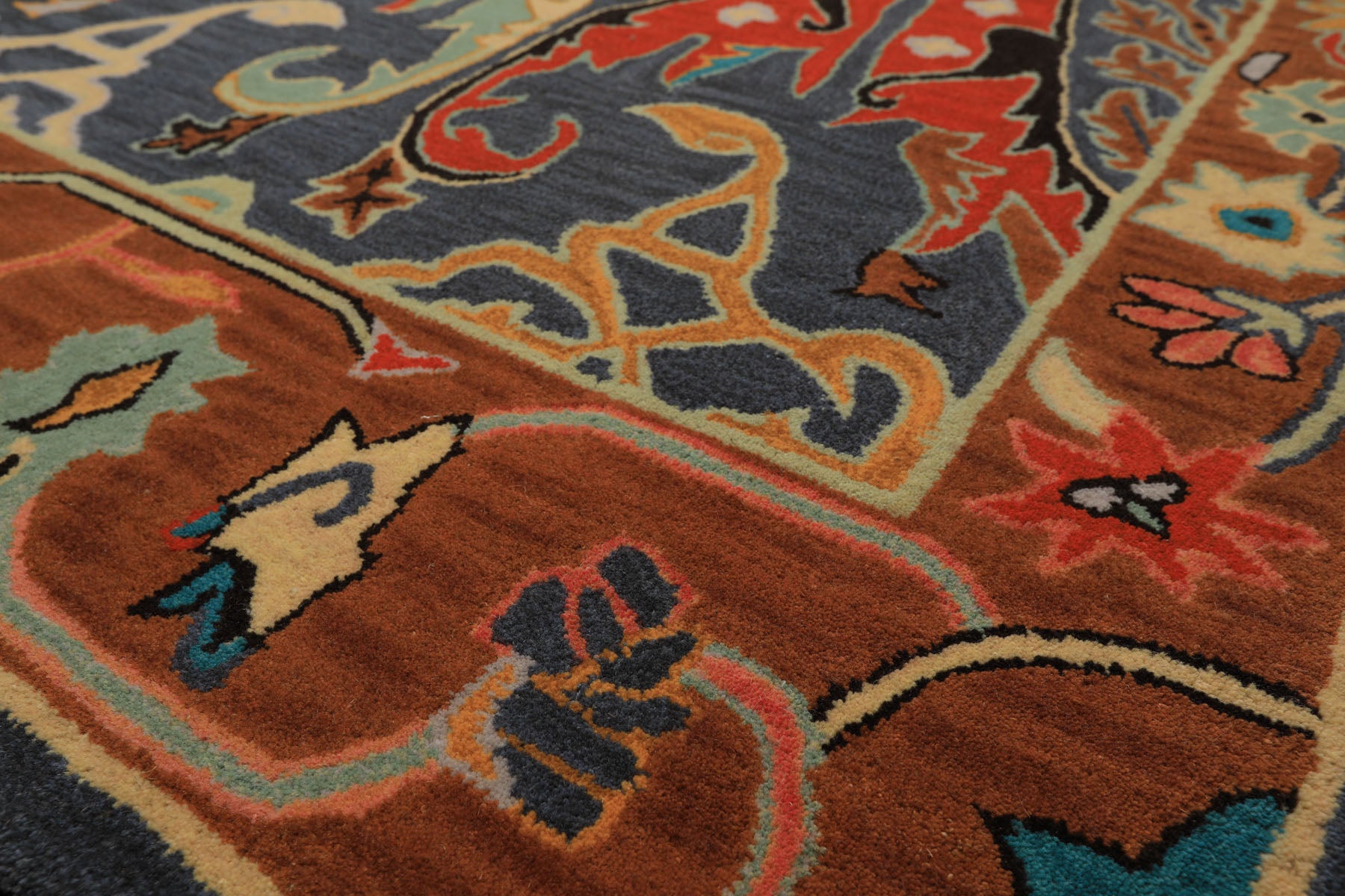 Multi Size Blue Caramel Orange Color Hand Tufted Handmade Boho Wool Arts & Crafts Oriental Rug