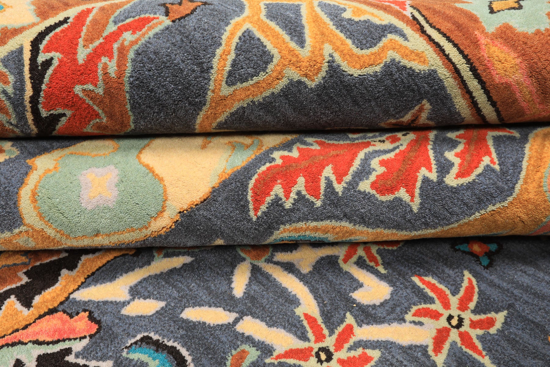 Blue, Caramel Multi Size Hand Tufted Boho Arts & Crafts Plush Pile Rug Wool Oriental Area Rug