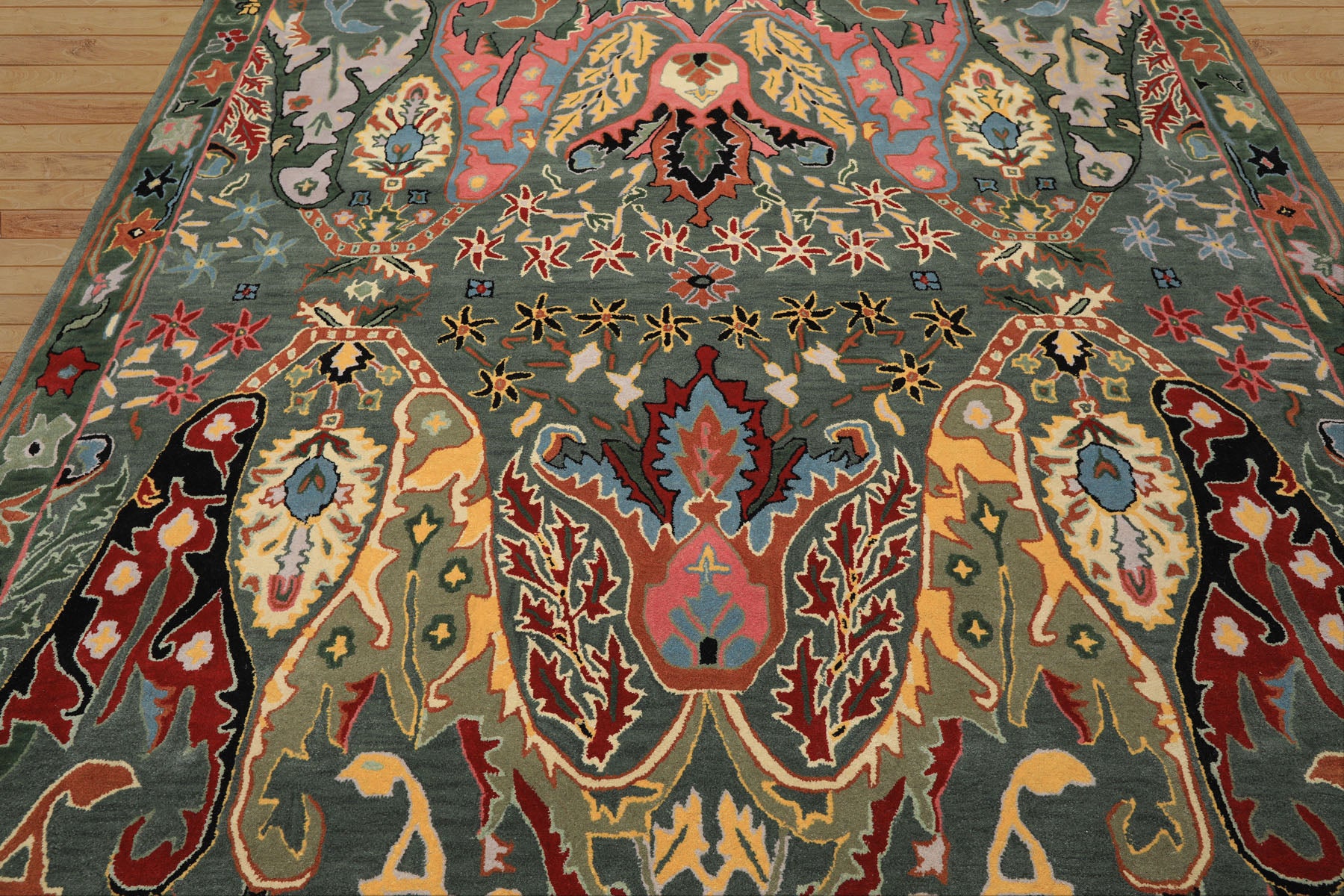 Multi Size Muted Teal Green Ivory Color Hand Tufted Handmade Boho Wool Arts & Crafts Oriental Rug