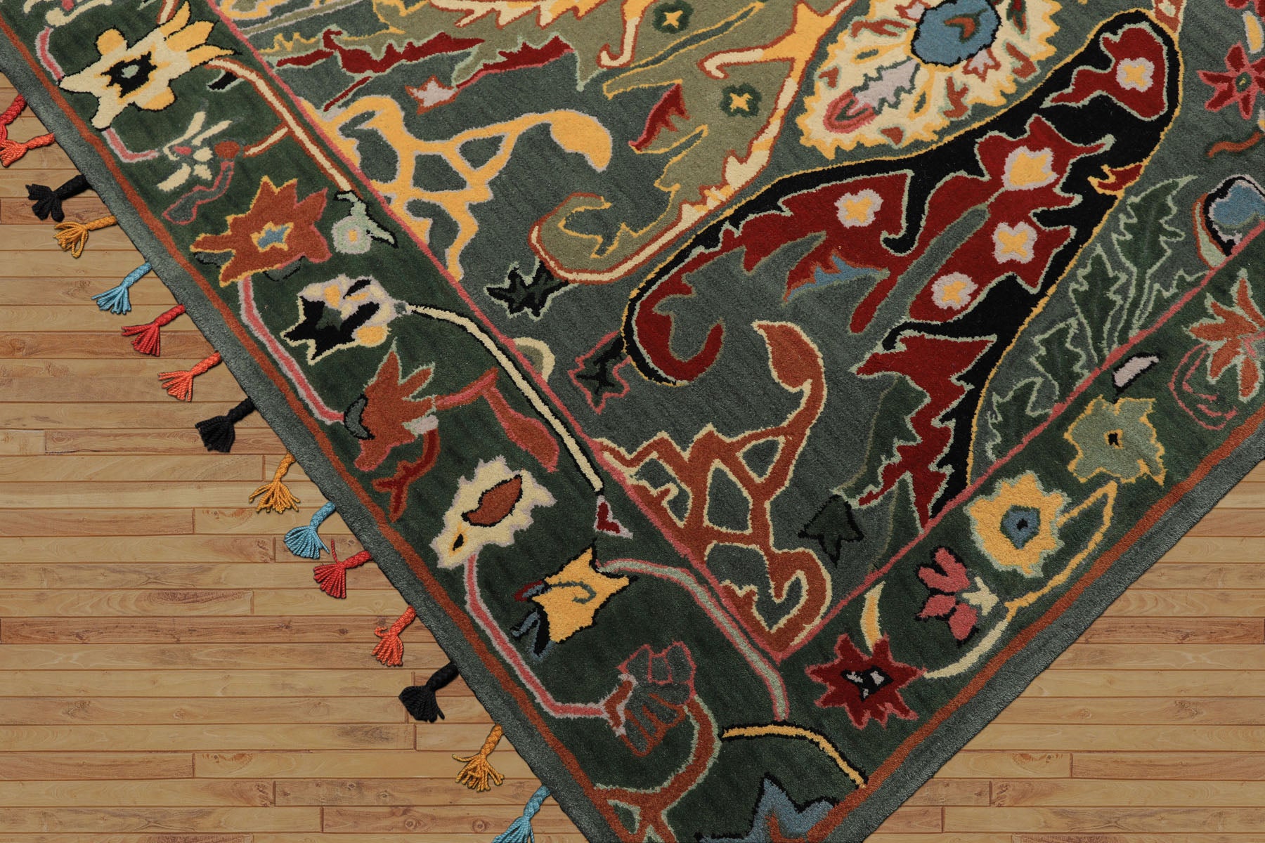 Multi Size Muted Teal Green Ivory Color Hand Tufted Handmade Boho Wool Arts & Crafts Oriental Rug