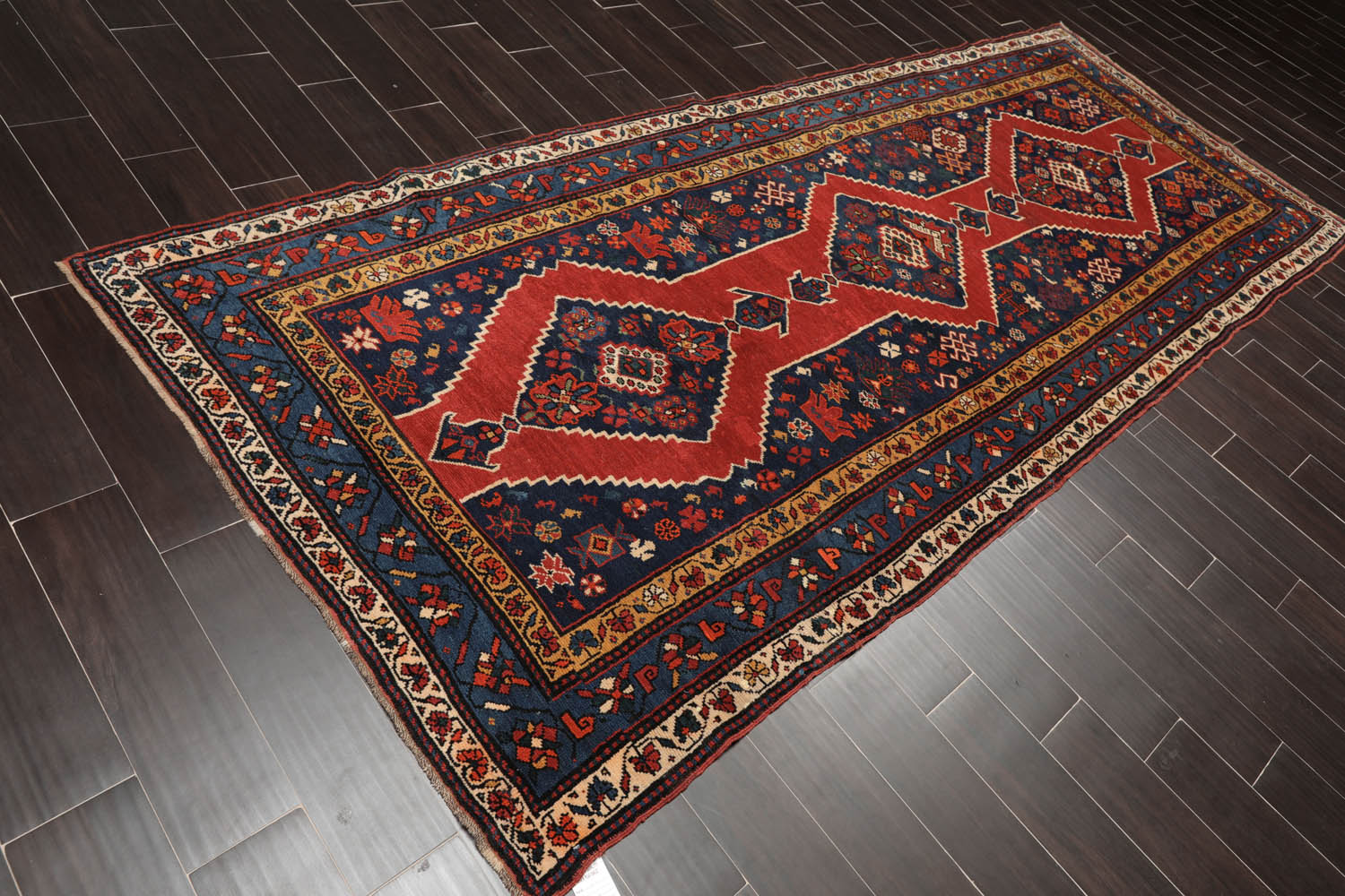 Runner Red, Navy, Ivory Color Hand Knotted All-Over 100% Wool Traditional Oriental Rug