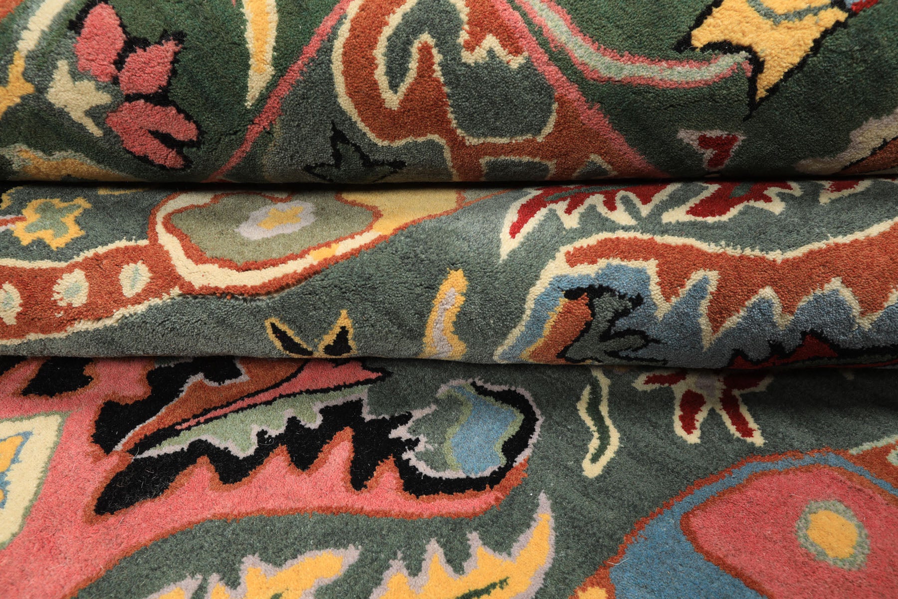 Multi Size Muted Teal Green Ivory Color Hand Tufted Handmade Boho Wool Arts & Crafts Oriental Rug