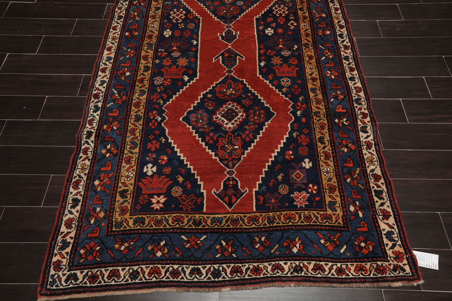 Runner Red, Navy, Ivory Color Hand Knotted All-Over 100% Wool Traditional Oriental Rug