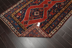 Runner Red, Navy, Ivory Color Hand Knotted All-Over 100% Wool Traditional Oriental Rug