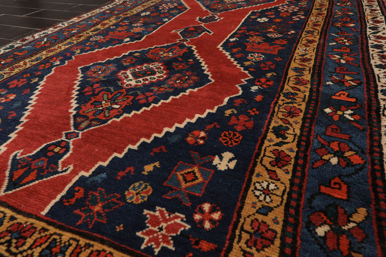 Runner Red, Navy, Ivory Color Hand Knotted All-Over 100% Wool Traditional Oriental Rug