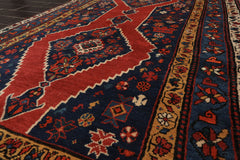 Runner Red, Navy, Ivory Color Hand Knotted All-Over 100% Wool Traditional Oriental Rug