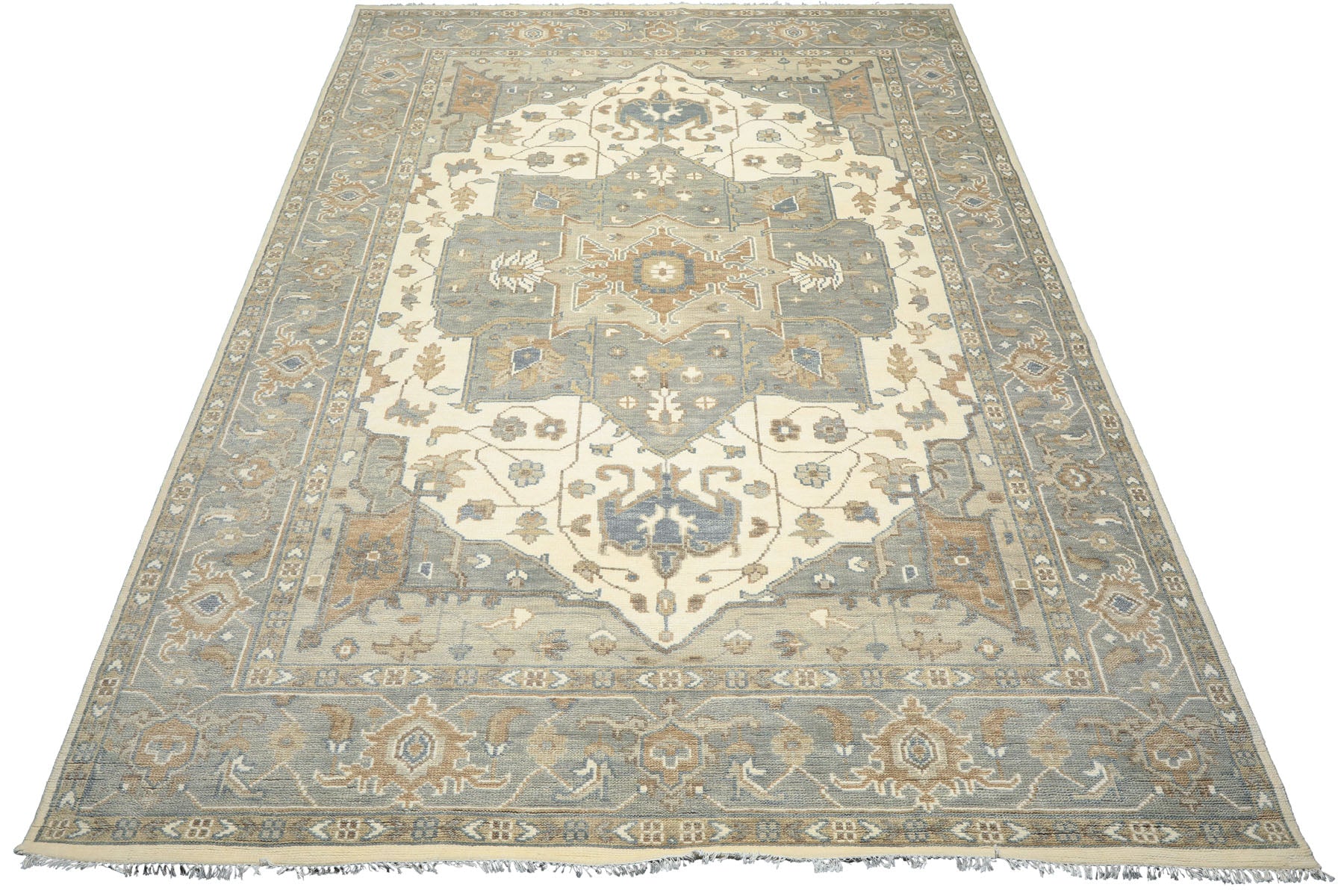Gray, Ivory 10x14 Oushak Heriz Traditional Hand Knotted Wool Oriental Area Rug