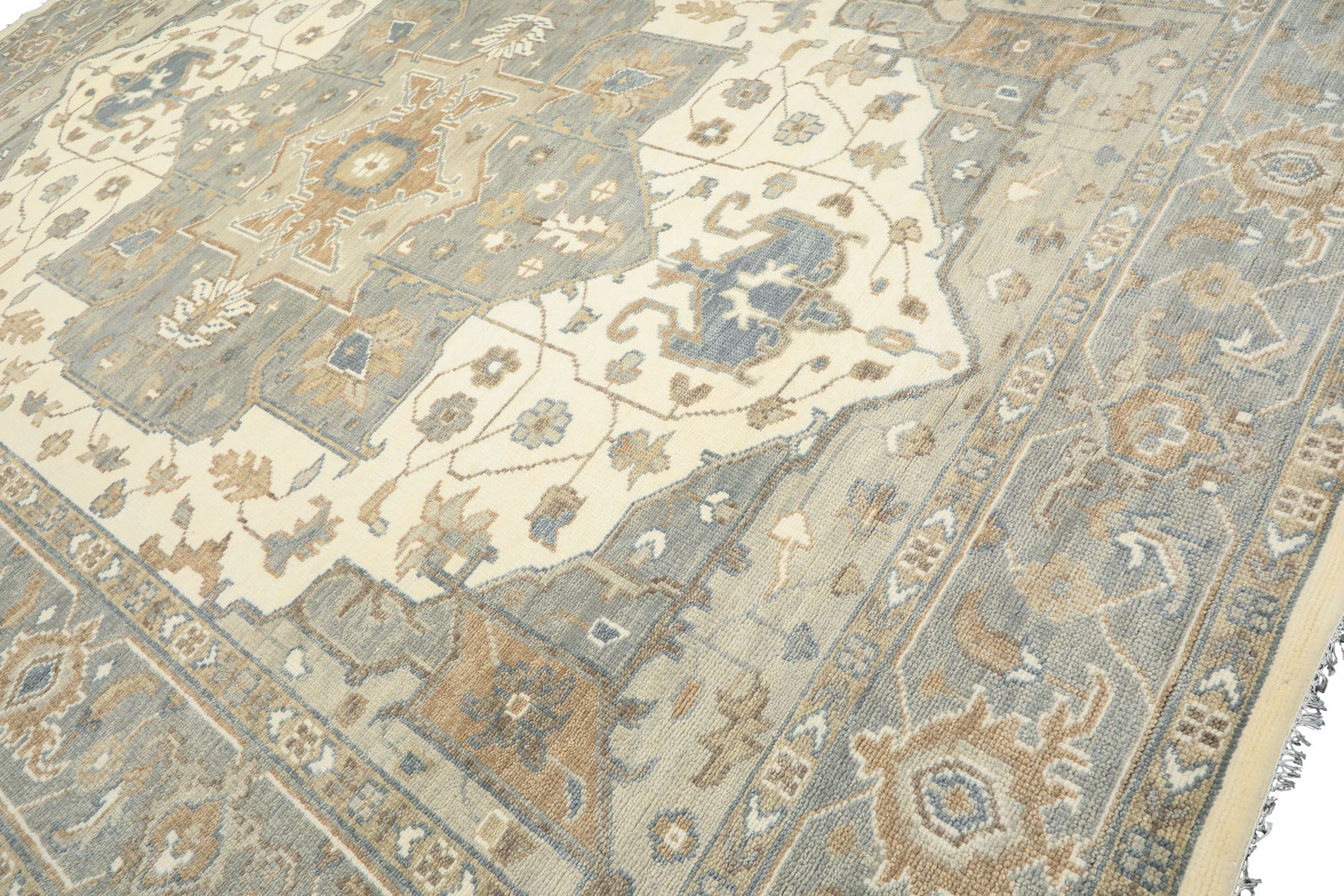 Gray, Ivory 10x14 Oushak Heriz Traditional Hand Knotted Wool Oriental Area Rug