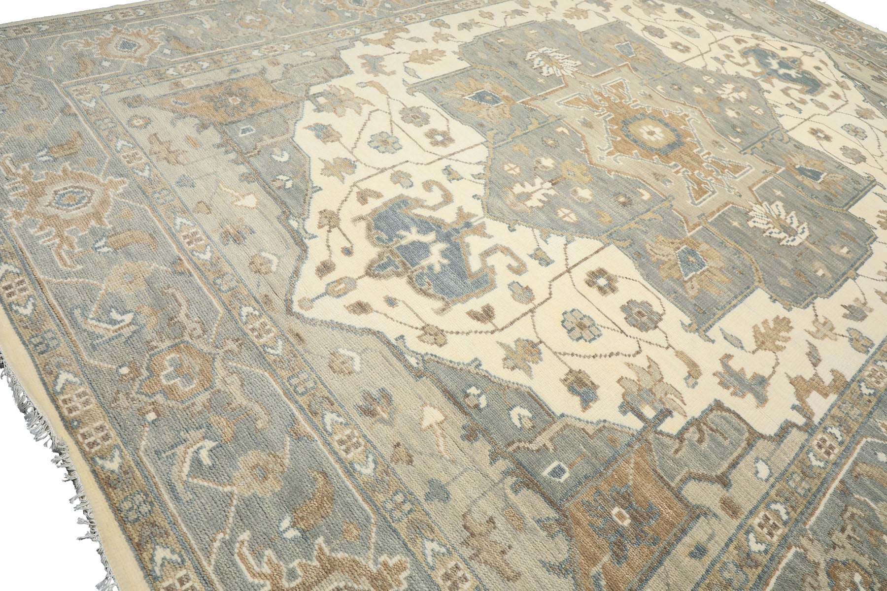 Gray, Ivory 10x14 Oushak Heriz Traditional Hand Knotted Wool Oriental Area Rug