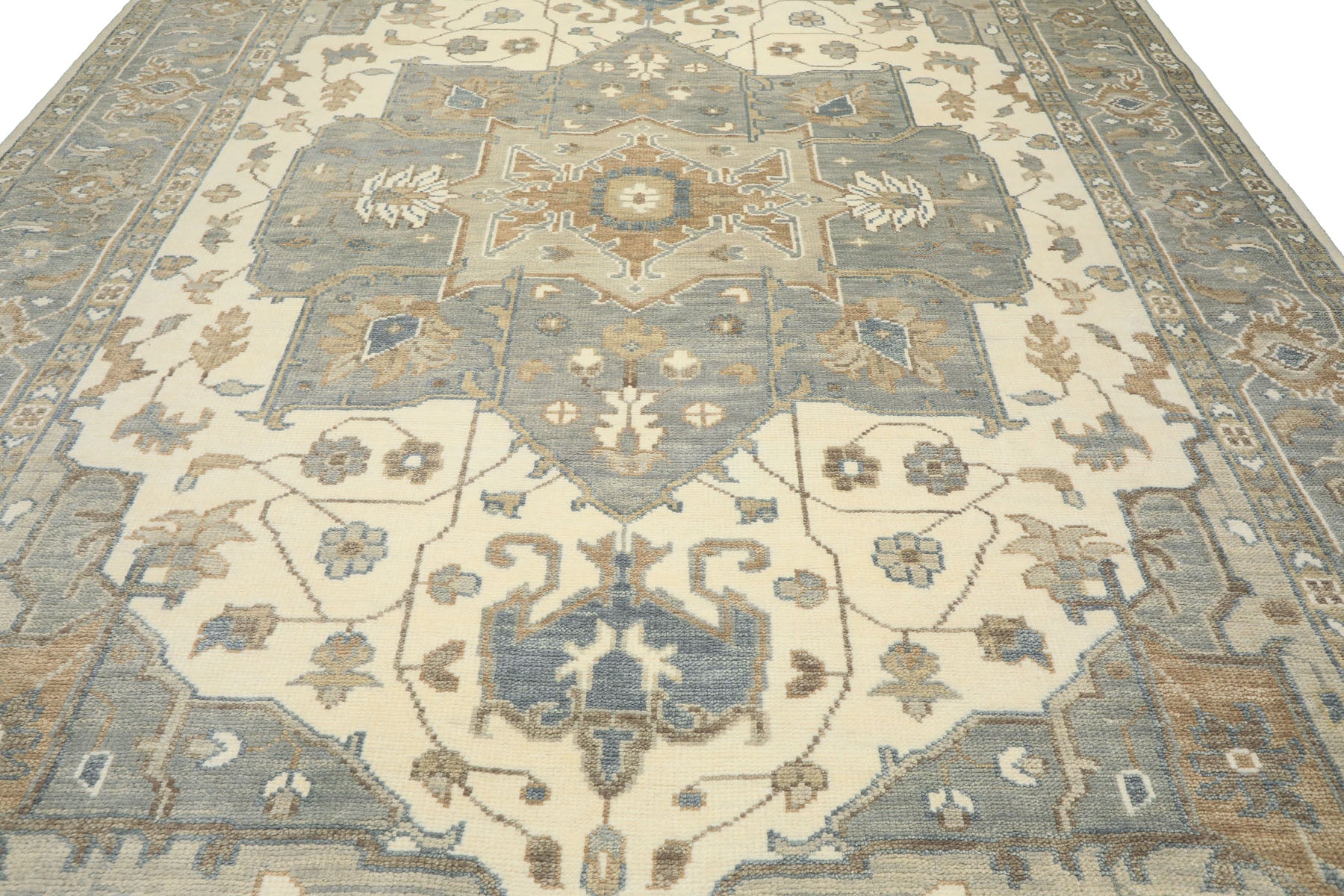 Gray, Ivory 10x14 Oushak Heriz Traditional Hand Knotted Wool Oriental Area Rug