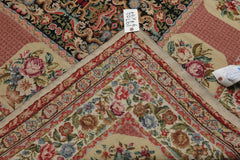8x10 Black, Rose, Ivory Color Hand Woven Aubusson Needlepoint  Wool Traditional Oriental Rug