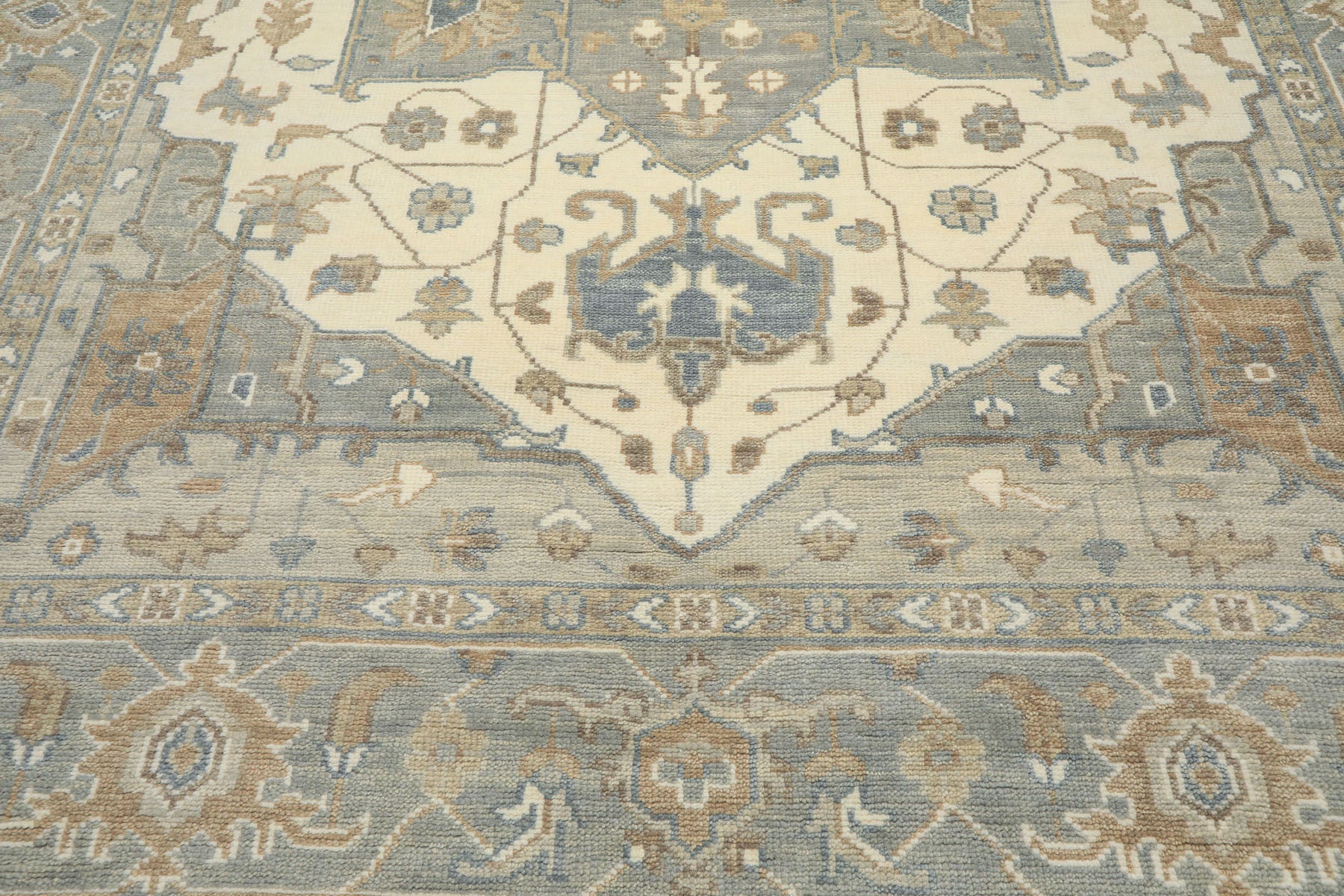 Gray, Ivory 10x14 Oushak Heriz Traditional Hand Knotted Wool Oriental Area Rug