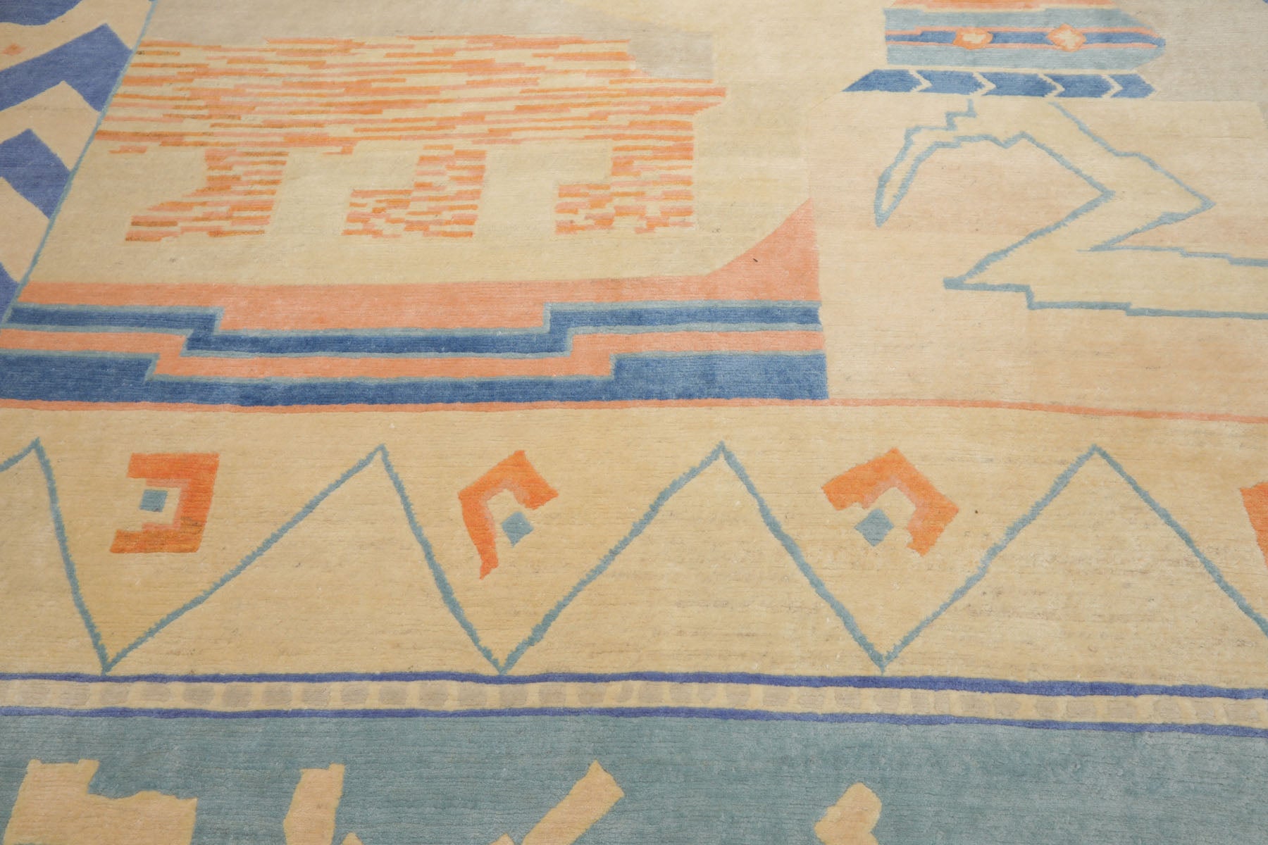 9x12 Ivory, aqua, Rose Color Hand Knotted Tibetan New Zealand Wool Art Deco Oriental Rug