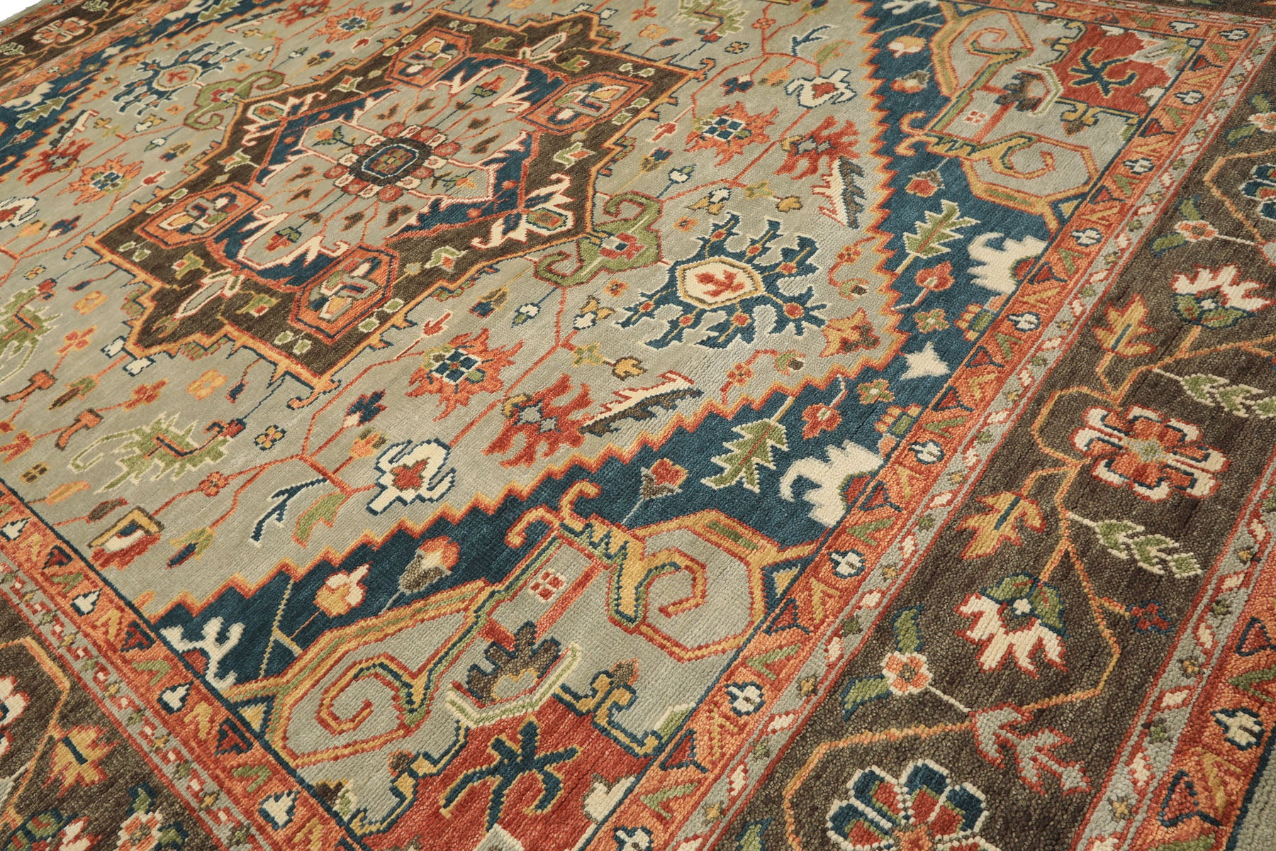 12x15 Mint
, Brown
, Teal
 Color Hand Knotted Oushak Wool Southwestern Oriental Rug