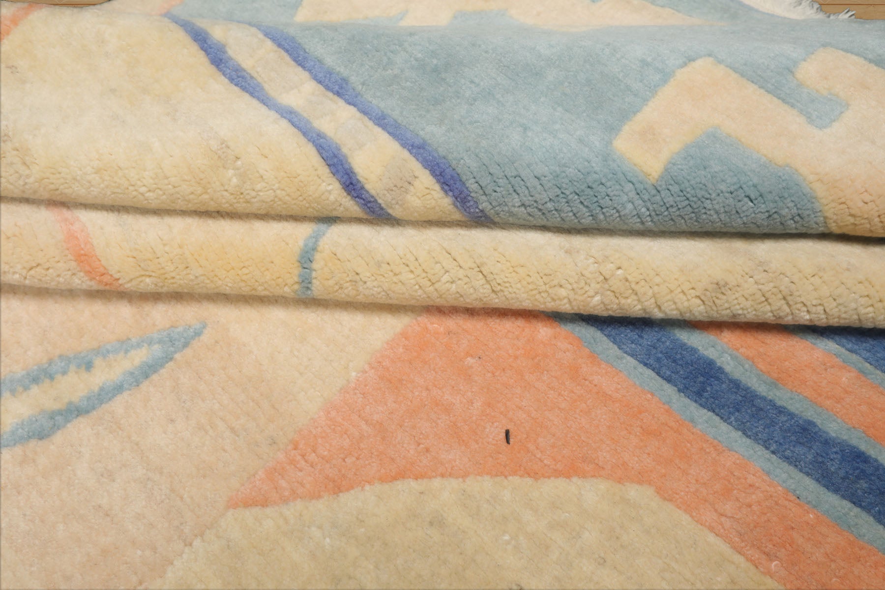 9x12 Ivory, aqua, Rose Color Hand Knotted Tibetan New Zealand Wool Art Deco Oriental Rug